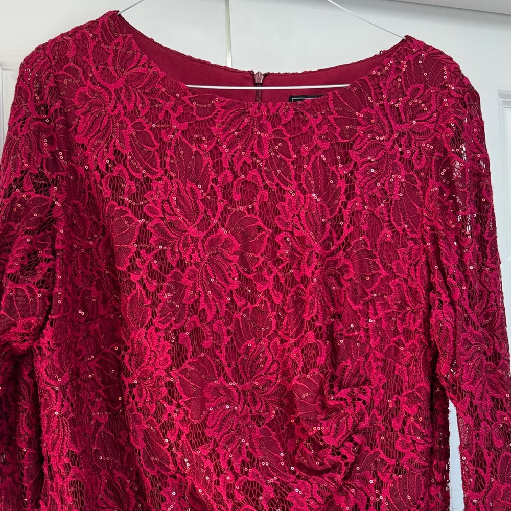 Jessica Howard Deep Red Lace Long Sleeve Dress